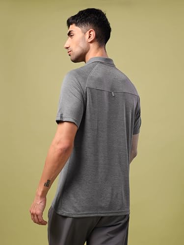 Image of TECHNOSPORT Men's 100% Polyester Slim Fit Self-Design Half Sleeve Polo T-Shirt with Double Cool, SPF50+ Properties for Gym, Workout 7 Regular Use