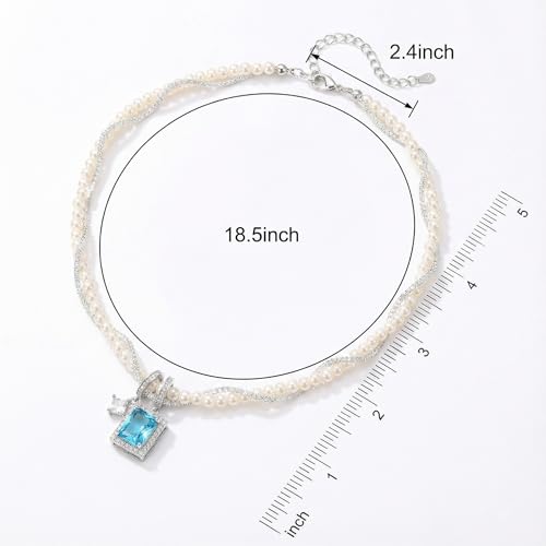 4-in-1 Detachable Pearl Necklace with Blue Cubic Zirconia Pendant, Elegant Gift for Women & Girlfriend, Romantic Jewelry for Birthday, Anniversary, Valentine’s Day - image 6