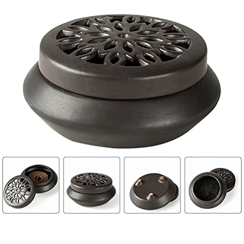 Doitool Ceramic Incense Burner Handmade Incense Stick Holder Cone Coil Incense Bowl Small Round Censer Ash Catcher Tray With Lid For Home Furnace Aromatherapy Ornament Coffee #TOP7