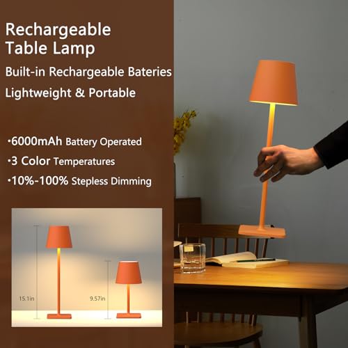 Image of Yogaret Orange Cordless Table Lamp Set of 2-3 Way and Stepless Dimmable - for Restaurant Dining Bedroom Home Bar