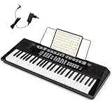 KOMFOTTEU Digitales Klavier mit 54 Tasten, Digitalpiano mit 200 Rhythmen, 200 Sounds und 60 Demos, elektronisches Keyboard mit Mikrofon und Notenpult, Schwarz