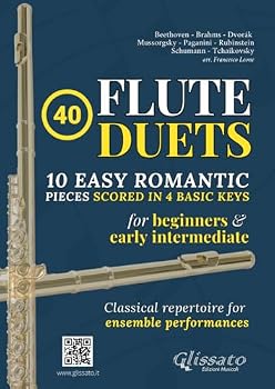 Paperback 40 Flute Duets for Beginners and Early Intermediate - 10 Easy Romantic Pieces Scored in 4 Basic Keys: Classical Repertoire for Ensemble Performances Book