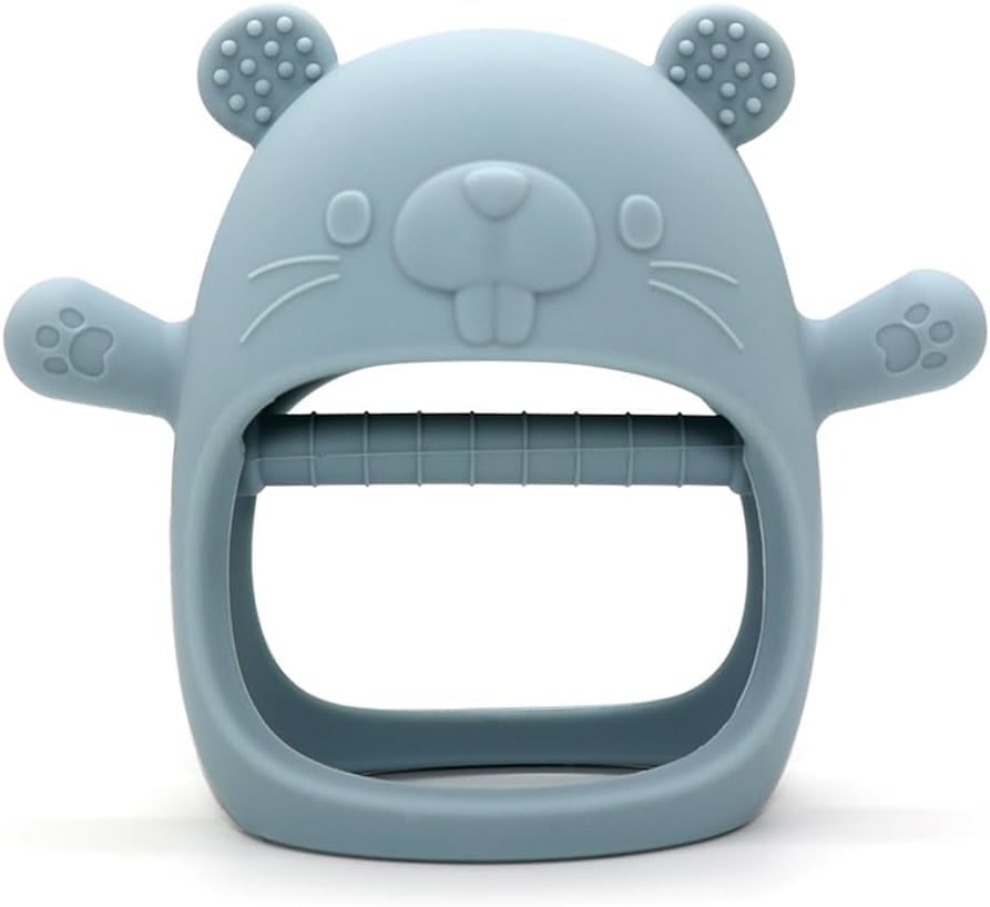 Image of PandaEar Silicone Baby Teething Toys| Baby Hand Teether Mitten for Sucking Needs| Chew Toys Hand Pacifier for Soothing Teething Pain Relief (Groundhog Blue)