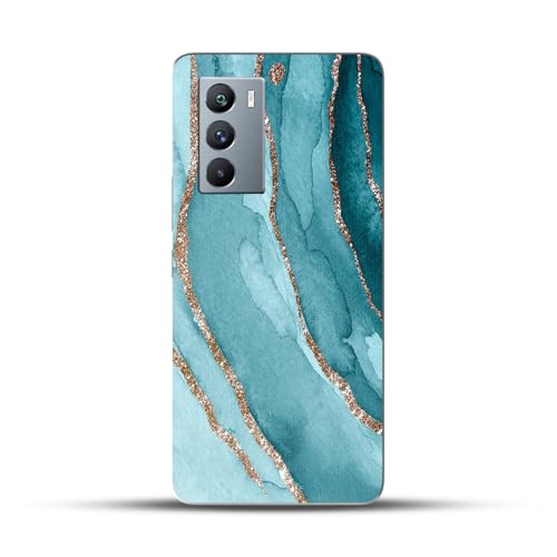 Image of COLORflow Back Cover Compatible with iQOO 9 SE 5G | Beautiful Blue Marble Golden Stripes | Designer Printed Hard CASE Bumper Back Cover Compatible with iQOO 9 SE 5G