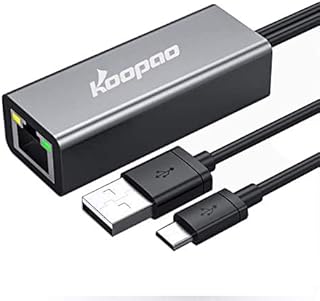 Ethernet Adapter for TV Stick, Fire Stick Ethernet Adapter 4K, KOOPAO Micro USB to RJ45 Ethernet Adapter with USB Power Supply Cable for Streaming Sticks Including Chromecast, Google Home Mini