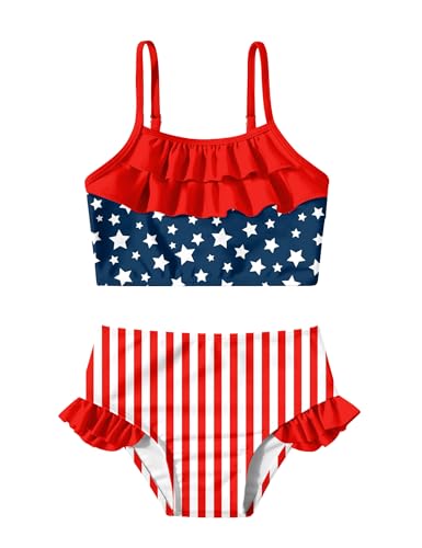 Image of Little Girls Two Piece Mermaid Bikini Set Ruffle Adjustable Summer Beach Bathing Swimsuit 3-7 Years for Kids