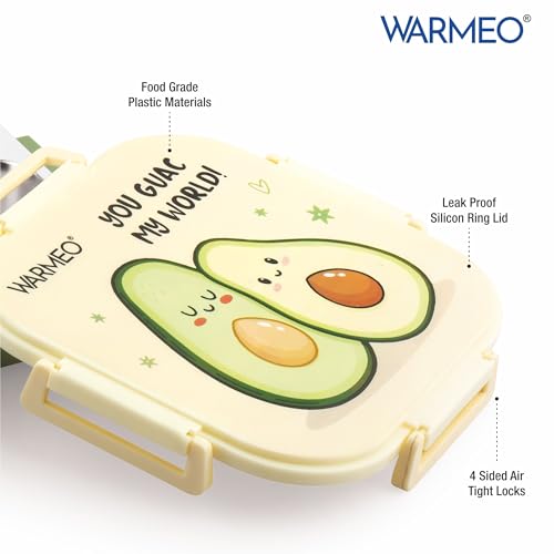 Image of WARMEO Jerry Insulated Lunch Box with Three Compartment BPA Free, Kids Lunch Box,Food Grade Ideal for School, Picnic, Office & Outdoor - 500ml Avocado, Stainless Steel