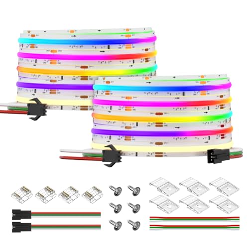 BTF-LIGHTING FCOB WS2814 IC RGBW 3000K COB LED Strip Flexible High Density Uniform Chasing Color LED Light 2X16.4FT Total 32.8FT DC24V 784LED/m 14IC/m 10mm Width(No Adapter or Controller)