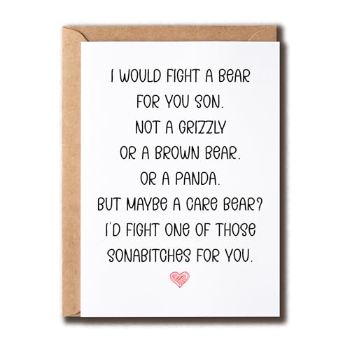 NALSDesigns Fight A Bear For You Son Card - Naughty Birthday Card - Son Greeting Keepsake - Son Funny Birthday Card - Fun Card