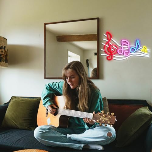 Image of Musical Staff Note Neon Sign Led Music Neon Light for Wall Decor Dimmable USB Power Musical Light Up Sign for Music Studio Classroom Party Bar Bedroom