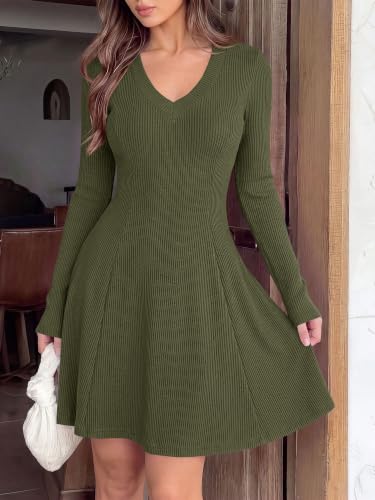 KIRUNDO Fall A Line V Neck Dresses for Women 2026(Army Green, X-Large) — view 5