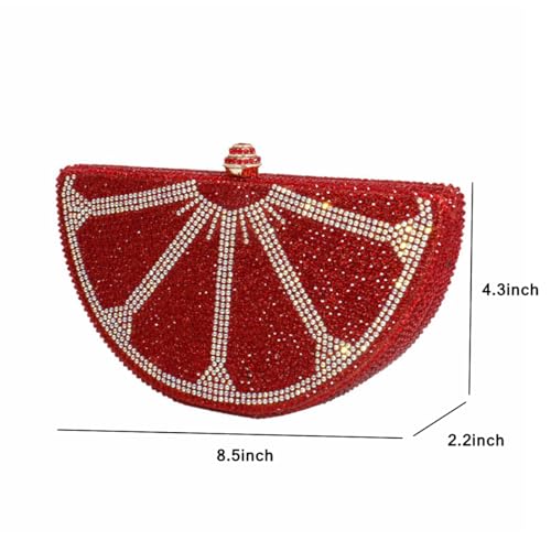 Image of Women Rhinestone Clutch Purse Watermelon Shape Handbag Cute Fruit Crossbody Bag Crystal Wedding Party Purse