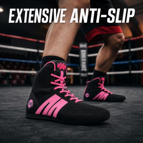 Image of RXN Gold Medal Boxing Shoes for Men | Lightweight High Top Boxing Boots with Anti-Slip Non-Marking Rubber Sole | Breathable Mesh Upper | Training, Sparring & Competition Boxing Shoes
