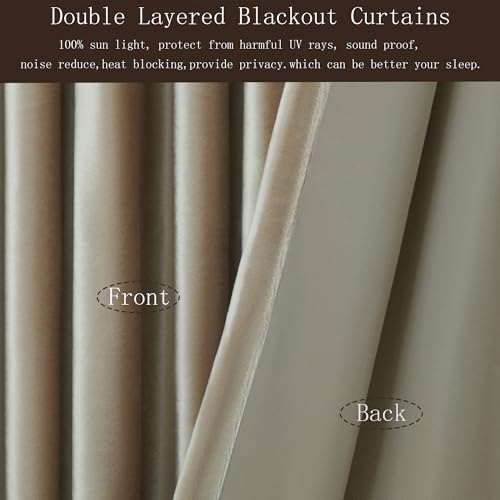 Image of PRIMROSE Full Blackout Champagne Beige Velvet Curtains 102 inch Long for Living Room,2 Panels Liner Rod Pocket Back Tab Thermal Window Curtains Room Darkening Curtain Drapes for Bedroom