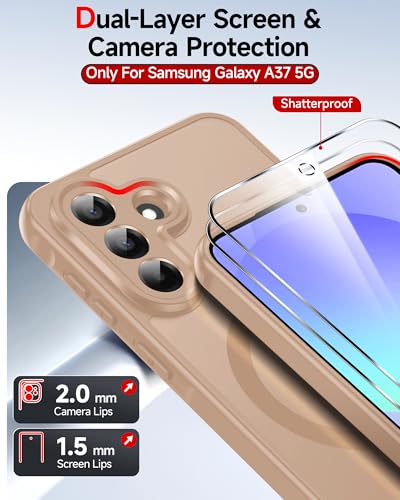 LeYi for Galaxy A37-5G Phone Case: Samsung Galaxy A37 5G Case with [2 Packs] Tempered Glass Screen Protector, [Magnet Fit] Matte Translucent Soft-Touch & Full Body Shockproof Funda para A 375G, Gold — view 3