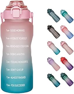 Justfwater 2L Motivational Water Bottle with Straw, 2 Litre Sport Drinks bottle with Time Marker, Large Leak Proof Water Bottle with Handle, BPA Free