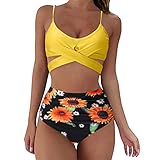Damen Bikinis Set Zweiteiliger Monokini Mit Shorts und Oberteile Swimwear Sportlich Surfen Bademode Bedruckter Schlingenoberteil und Badeshorts Strandwear Zweiteilige Strandmode Badebekleidung