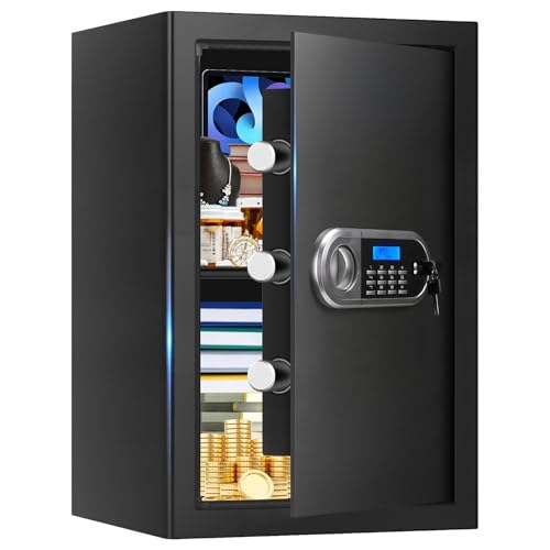Image of 3.4 Cuft Large Safes for Home Use Fire and Water Proof, Anti-Theft Digital Security Safe Box With Programmable Keypad & Spare Keys, Home Safes Water and Fireproof for Documents Money Valuables