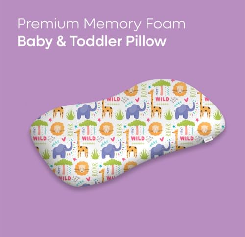 Image of Premium Memory Foam Baby & Toddler Pillow | Head,Neck & Back Support Cushion | Washable Removable Cover | Ideal for Sleeping,Reading & Resting | Age 2to9 Year | 20.5x11.5x2.5in, Animal Print