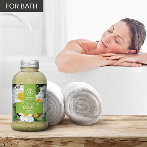 Bath Sea Salt Jasmine 21.16 Oz - Bath Salts With Jasmine Essential Oil For Bath Soak - Relaxing Bath - Body Care - Muscle Relaxation - Good Sleep - Aromatherapy Bath Salts - Flower Bath Salt #TOP2