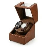 AUVOSES Double Watch Winder for Automatic Watches, Quiet Japanese Motor Rotating Self-Winding Watch Winder Box with Storage Display, Premium PU Leather Watch Winder Case for Rolex Men Women Brown