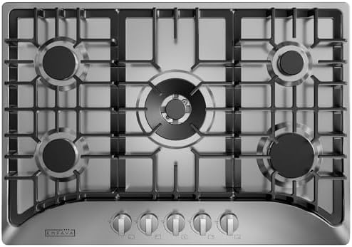 Empava 30 Inch Gas Cooktop with 5 World Class Made in Italy SABAF Burners, LPG/NG Convertible, Ideal RV Top Stoves for Kitchen, Stainless Steel