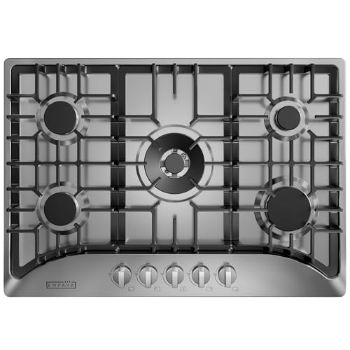 Empava 30 Inch Gas Cooktop with 5 World Class Made in Italy SABAF Burners, LPG/NG Convertible, Ideal RV Top Stoves for Kitchen, Stainless Steel by Empava - Used condition - US$211.30