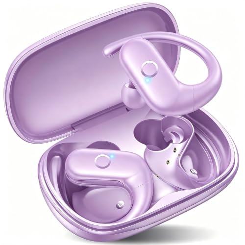 Image of kurdene Wireless Earbuds Bluetooth Headphones Sport Over Ear Buds 60Hrs | Bluetooth 5.4 Earphones Bluetooth Headsets Redesigned Comfort Fit with Earhooks for Running,Meeting,Workout-Purple