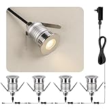 HHTUN 203 LED Underground Lamp, 1W, DC12-24V, IP67, Low-Voltage Recessed Type, Stainless Steel 304 Cover, Suitable for Outdoor Grounds, Decks, Squares, Parks, Courtyards (3000K, 4Packs)