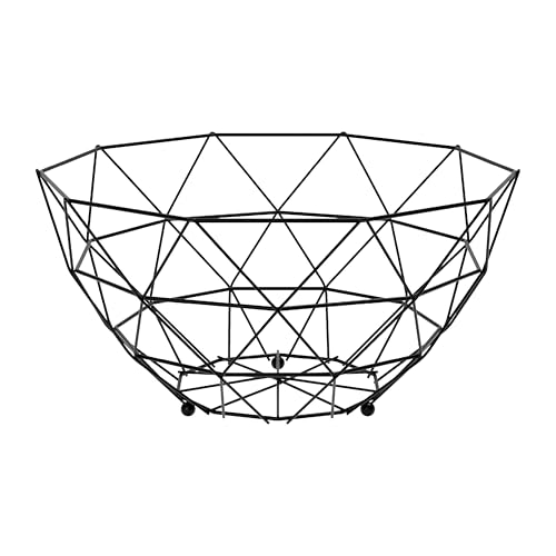 Agyo Porte-fruits en métal rond noir - Panier moderne 26 × 14 cm - Design minimal pour table de cuisine - Structure solide en acier peint