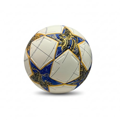 Soccer Ball Size 5, Professional League Edition 2025-2026 Textured Leather Cover Soccer Ball, White/Blue/Gold Includes air pump and moisted needles to inflate, Best for Training & Competitive Matches