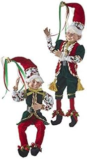 RAZ Imports 2021 Christmas Eve 16-inch Posable Elf Figurine, Assortment of 2 (4102260-2)