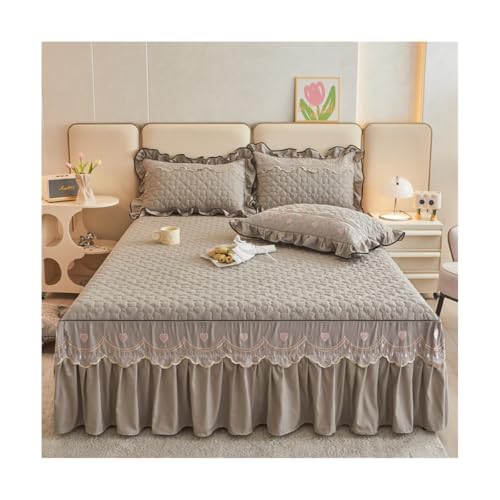 TRQQWEQQ Juego de cama de poliéster de 3 piezas con volantes, tamaño Queen, 45 cm de profundidad, sábana bajera con fundas de almohada, ropa de cama para dormitorios (gris, King XL-180 x 220)