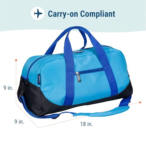 Image of Wildkin Kids Overnighter Duffel Bag - Carry-On Travel Bag for School & Sleepovers, Lightweight, Durable, Boys & Girls Ages 4-15 - Sky Blue