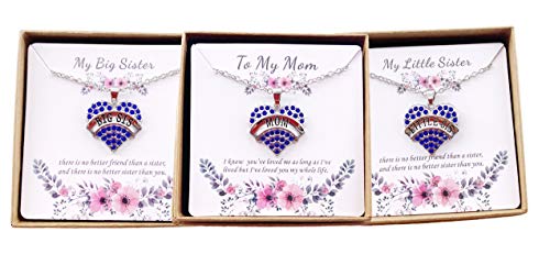 Image of Crystal Heart Necklaces Set Mom Big Sis Middle Lil Sister