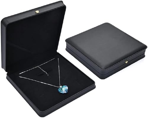 Miniatura 2 de Juego de joyas de boda Caja de cuero de primera calidad para collar, aretes, anillo, vitrina, soporte de almacenamiento (negro grande)