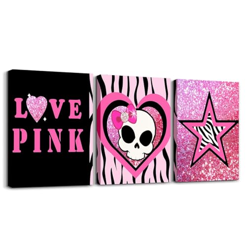 Feelyou Kids Pink Skull Canvas Wall Art for Living Room