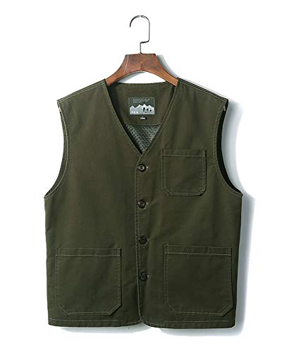 Gihuo Men's Casual Outdoor Cotton Travel Vest (Army Green, Large) #TOP30