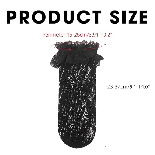 5 Pairs Lace Socks for Women, Ruffle Ankle Anklet Frilled Cute Trim Frilly Girly Lacy Hose Stockings Set Accessories for Adult Dress Princess Fashion Style (Rose Pink, Light Yellow, White, Black,Grey)2