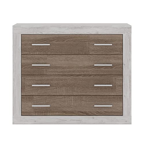 Homely | Cómoda de Dormitorio con 4 cajones Coimbra | Tablero de partículas melaminizado | Colores: Pina/Trufle, 98x39,6 Altura 81,6 cm | Diseño Moderno para Dormitorio
