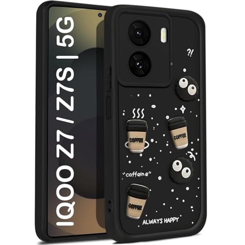 Image of TRUEUPGRADE Back Case Cover Compatible for iQOO Z7 5G / iQOO Z7S 5G | Cute Fun Cartoon 3D Ball | Coffee Silicone Case | Camera Protection | Body Protection | Shock Proof | Color Black