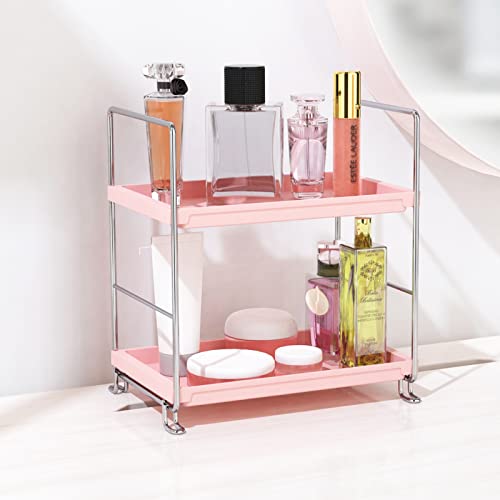 Janus Liang 2-Tier Bathroom Countertop Organizer Makeup Organizer Perfume Cosmetic Holder Standing Counter Shelf For Vanity, Bathroom, Bedroom (Pink & Silver) #TOP20