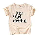 GRNSHTS Mr Onederful 1st Birthday Shirt Baby Boy First Birthday Toddler Boy Summer Outfits Clothes(Beige,1 T)