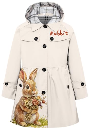 Image of Betusline Girl's Single Breasted Trench Coat Hooded Dress Coat Outerwear, 2-14 Years