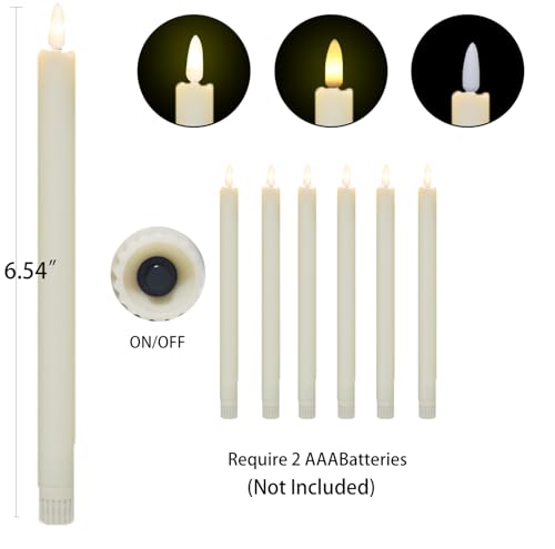 Image of in Door Flameless Flickering Taper Candles,Battery Operated Real Wax 3D Wick Light Window Candles Set of 6 for Christmas /Holiday /Dinner, Weddings, & Parties Decorate(Taper-A)
