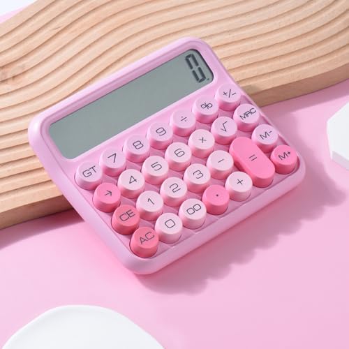 Calculadora de interruptor mecánico rosa de 12 dígitos con pantalla LCD grande 6