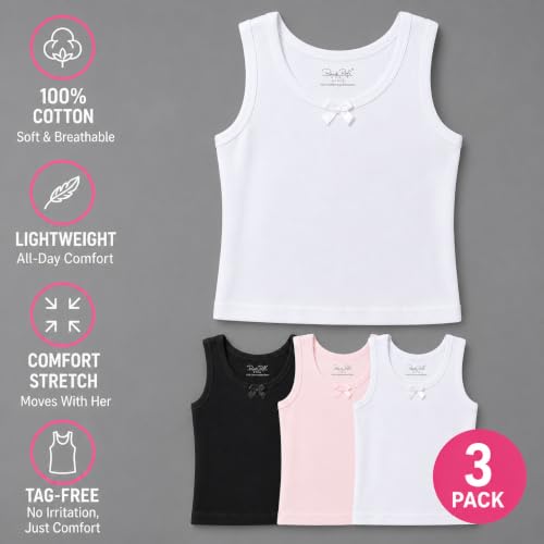 Image of Rene Rofe Girls Tanks & Camis - 3 Pack 100% Cotton Classic Sleeveless Toddler Tops - Scoop Neck Tank Top for Girls (2T-14)