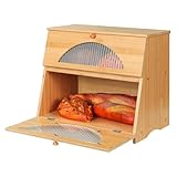 Leader Accessories Bambus Brotkasten 2 Etagen Brotbehälter lebensmittelecht Brotaufbewahrung Semi-transparente Deckel pflegeleicht 39x25x33cm