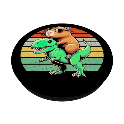 Funny Capybara Riding Dinosaur T-Rex Cute Rodent Capybara PopSockets Adhesive PopGrip