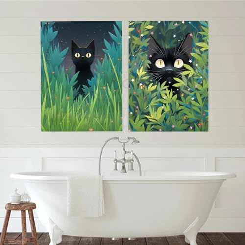 Affiche chaton noir dans l'herbe pour décoration d'appartement et intérieur de maison